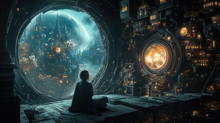 Contemplating a Futuristic City from a Spaceship