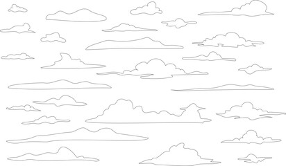 Silhouette of mountains and clouds in vector style with sky background illustration