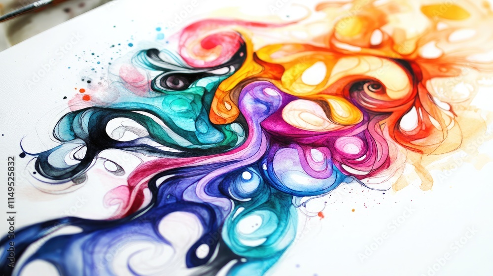 Poster colorful abstract art with swirling fluid shapes and vivid hues creating a dynamic and expressive co