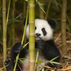 Obraz premium giant panda eating bamboo