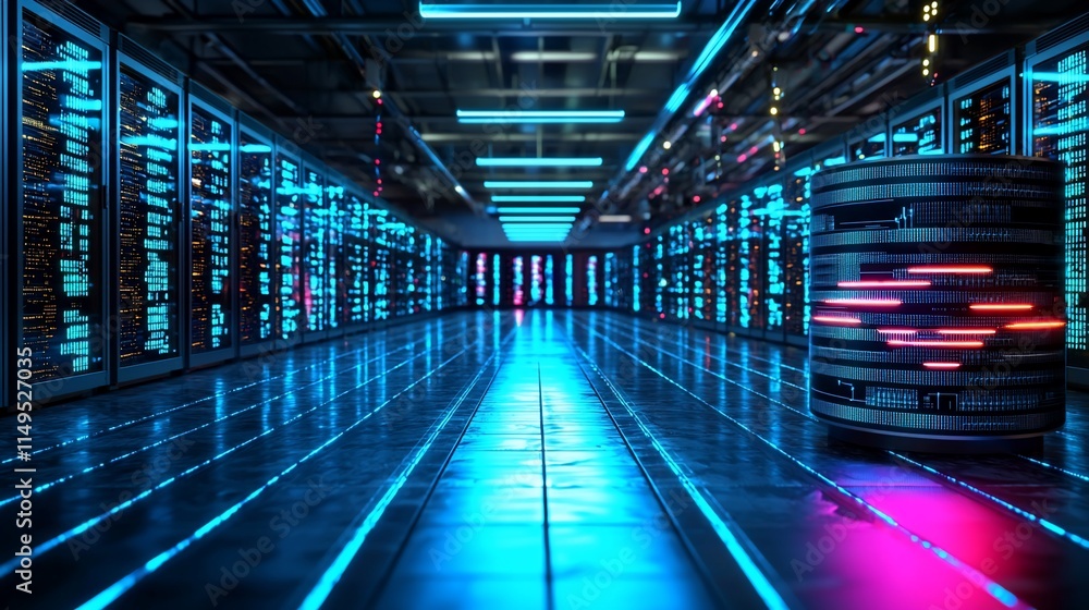 Poster illuminated data center server room technology infrastructure