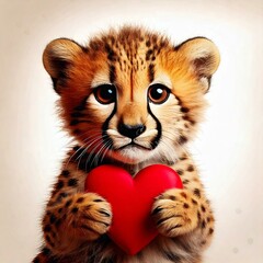 Obraz premium Cute cheetah holding a heart