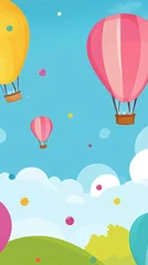 Poster classic hot air balloon festival banner with colorful balloons against a clear sky