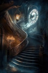 Fototapeta premium Unearthly Atmosphere: The Stairs of the Haunted House