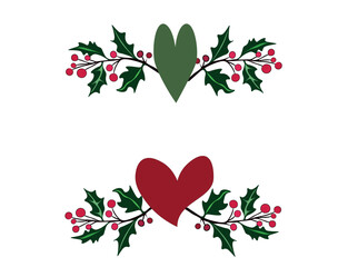 Decorative Christmas holly garland (may be used as a design element or border). Vector, easily edited