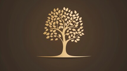 Golden tree logo on brown background.