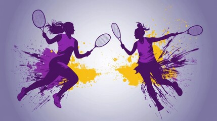 Obraz premium Modern Badminton Women Players In Action Logo