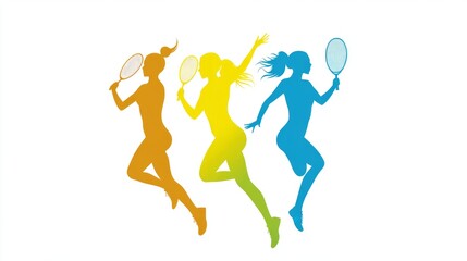 Modern Badminton Women Players In Action Logo