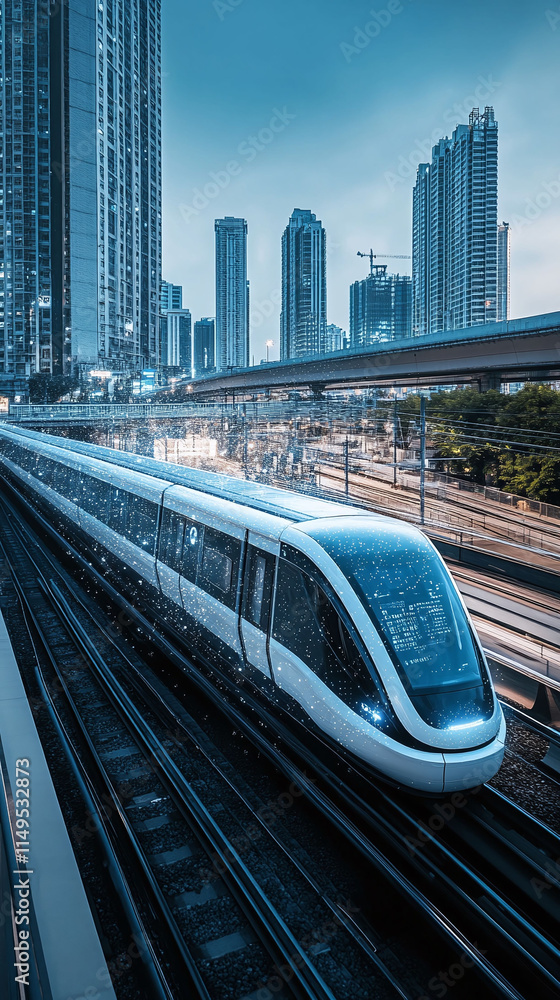 Poster global fintech hubs interconnected through futuristic hyperloop systems.