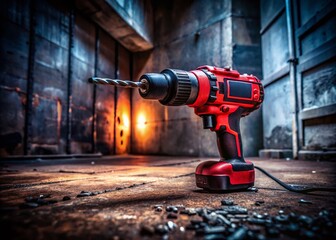 Red and Black Industrial Drill on a Concrete Floor - Architectural Photography