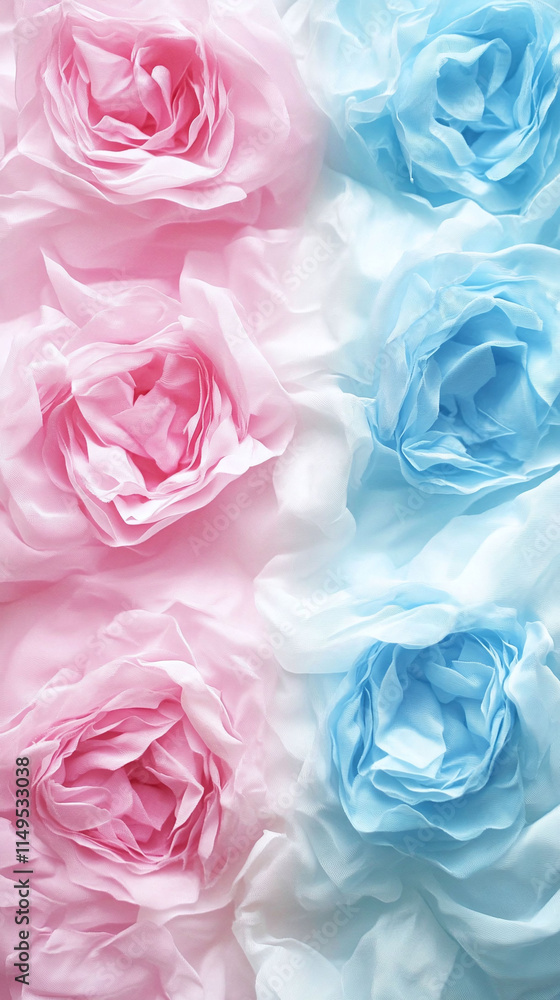 Poster gradient background blending light azalea pink and powder blue with a subtle rose noise texture.