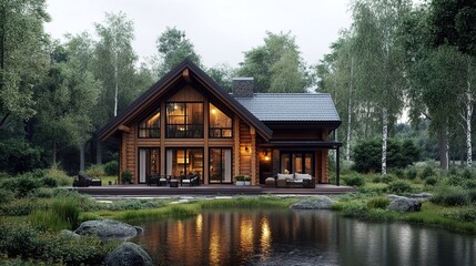 Modern Log Cabin Home in a Forest Setting