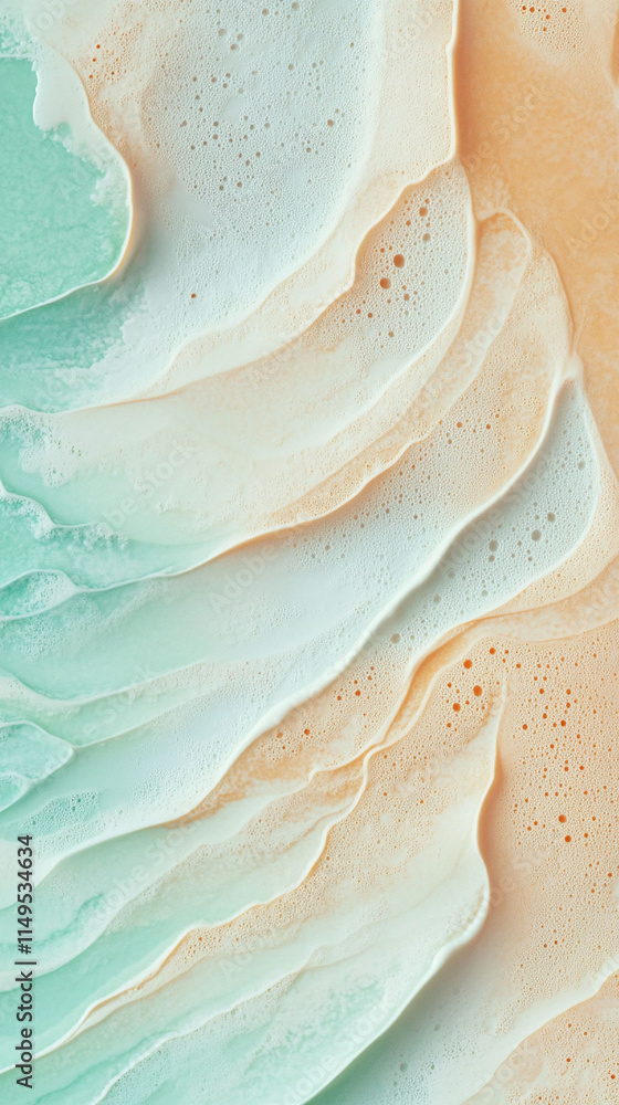 Poster light pastel gradient background with soft mint and peach tones textured with delicate white noise.