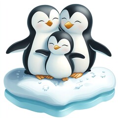 Obraz premium A heartwarming illustration of three cheerful penguins on an ice floe.