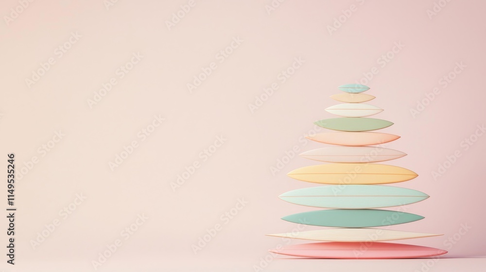 Poster abstract pastel colored shapes arranged in a pyramid formation on a soft pink background for artisti