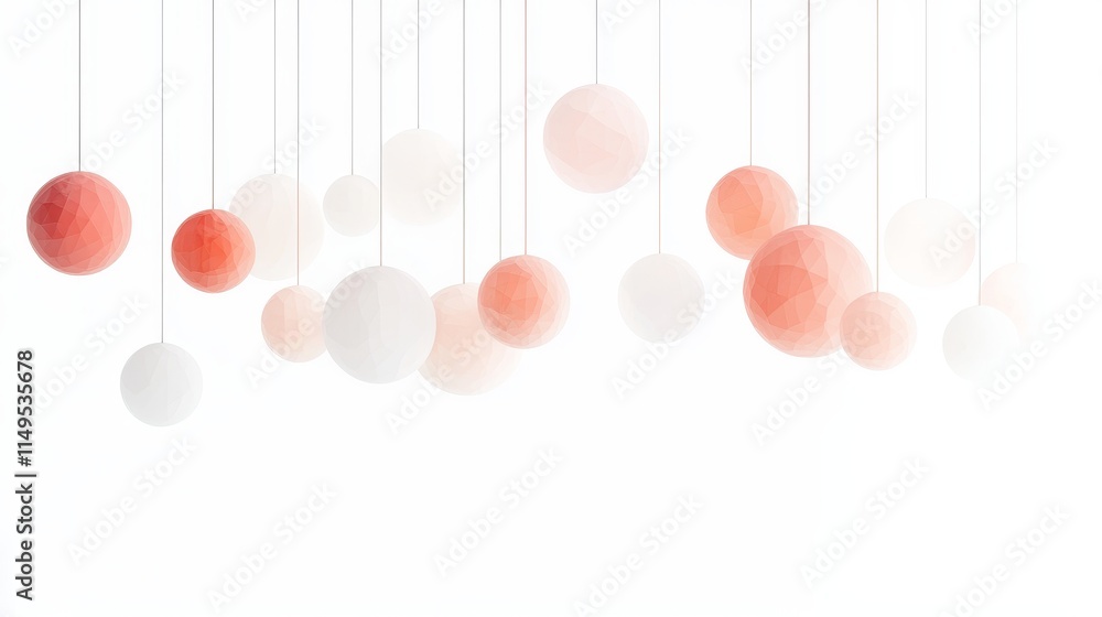 Poster abstract art background with hanging spheres in soft colors for modern design and creative projects