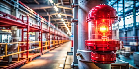 Naklejka premium Red Emergency Light Alarm in Industrial Factory - Safety Warning Signal