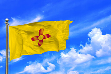 New Mexico’s Zia Sun Symbol Flag Waving in the Clear Sky