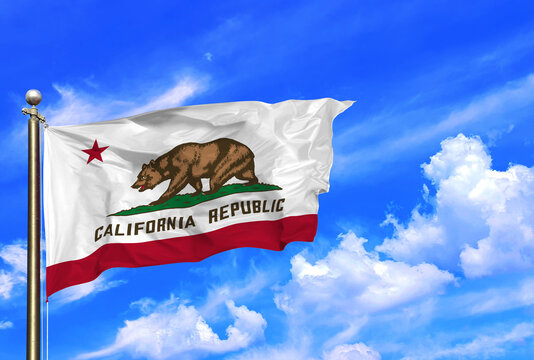 California Republic Flag Waving in the Clear Blue Sky