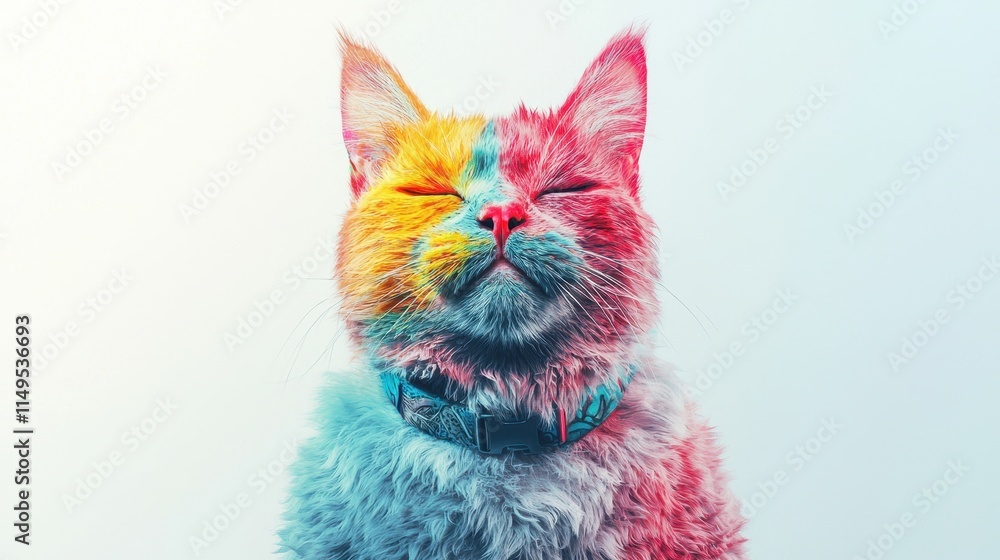 Poster Colorful Cat Portrait with Unique Creative Filters and Bright Artistic Expression in Modern Style