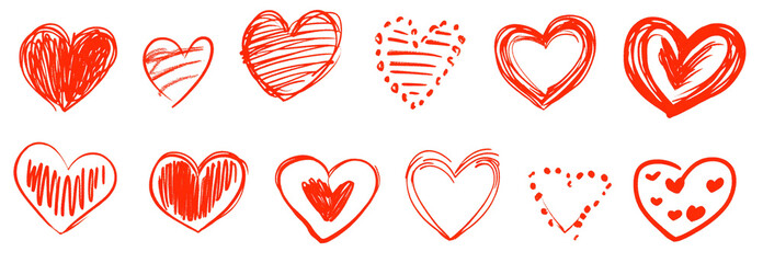 collection of hand drawn red hearts in various styles and patterns, showcasing creativity and love. These artistic heart designs are perfect for romantic themes and decorations