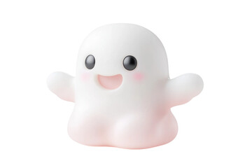 Obraz premium Adorable ghost character with big smile and rosy cheeks, isolated on transparency background, exuding playful and friendly vibe