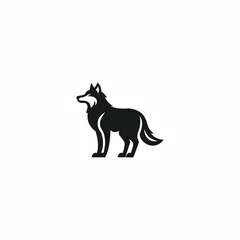 Stylized silhouette vector icon of a standing wolf, depicted in black and white with clean lines and a confident stance. Ideal for branding, logos, or wildlife designs