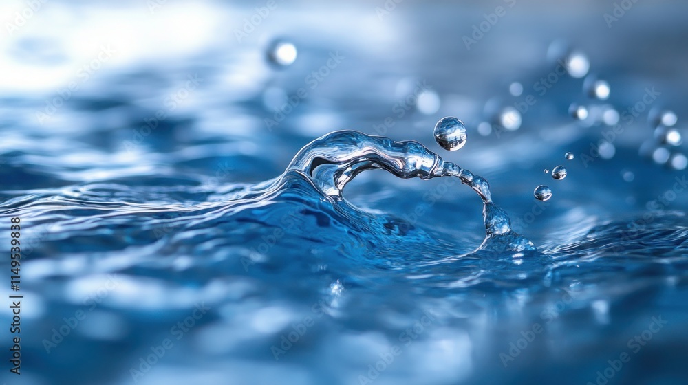 Aufkleber close-up of water droplet splash, creating a unique wave-like form with bokeh effect.