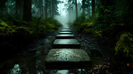 Mystical Stepping Stone Path Through an Enchanted Forest