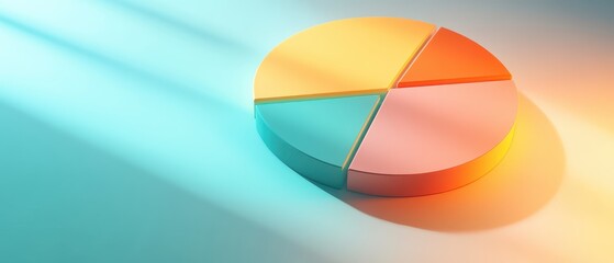 Obraz premium A colorful pie chart on a gradient background, symbolizing data analysis and visualization with soft light casting shadows.