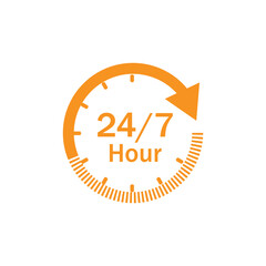 24\7 service concept. 24\7 open concept vector. 24 hours order execution or delivery service icons. Vector illustration.