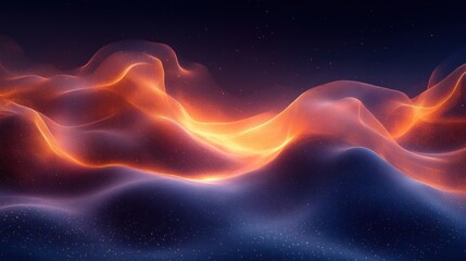 Fototapeta premium Abstract fiery orange and blue waves glowing in dark space.