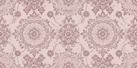 Elegant floral pattern in soft beige and mauve tones, perfect for home decor or textile design.