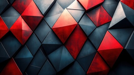 Abstract geometric background with red and dark gray textured pyramids.