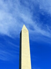 close up of the washington monument  on a sunny winter day on the national mall in washington, d.c.