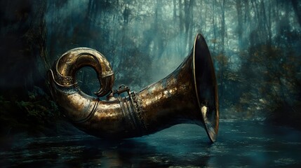Antique Horn in a Dark Forest: A Mystical Image
