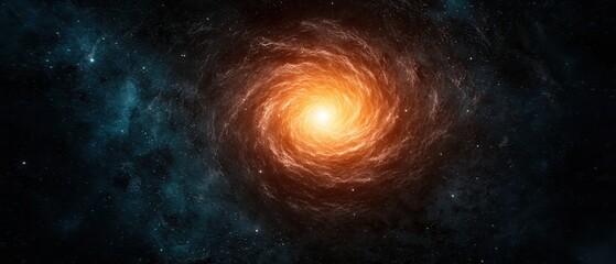 Obraz premium galactic center gravity concept. A vibrant galaxy with a swirling pattern and a bright orange core, set against a dark cosmic background, evoking the beauty of the universe.