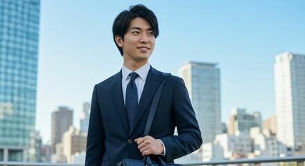 Ambitious Japanese Businessman in the Heart of the City: A Vision for Success　都市の中心で野心を持つ日本人ビジネスマン：成功へのビジョン