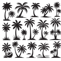 Vector collection of beautiful coconut tree silhouettes