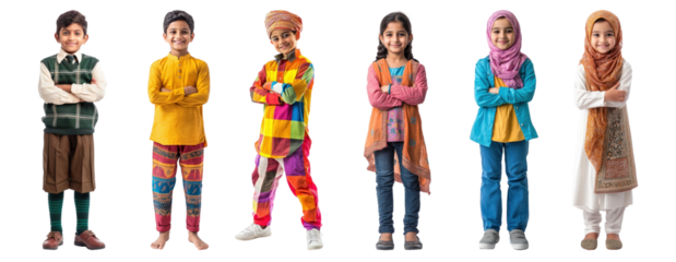 PNG Diverse children traditional attire, isolated element set, transparent background