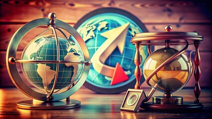 Retro Web Navigation: Globe, Arrows, Hourglass - Vintage Internet Browsing Concept