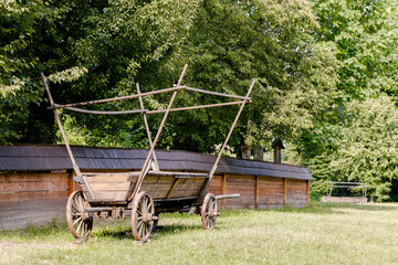 rustic wooden cart village country side scene logistic vintage object outdoor garden