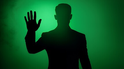 Mysterious Green Silhouette: A Man's Shadowy Greeting