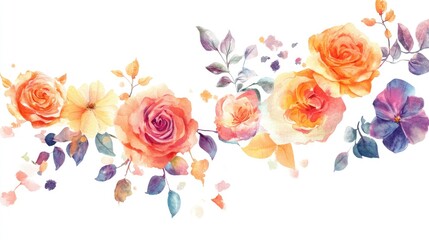 watercolor floral illustration, assorted rose flowers, decorative clip art on white background