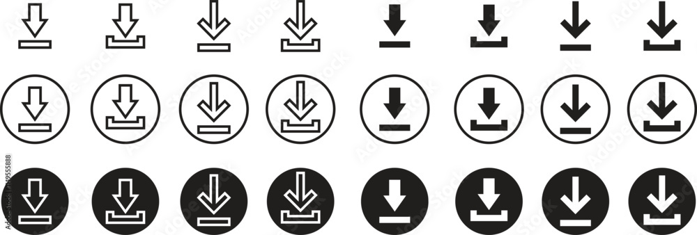 Poster set of download flat and line icons. install symbols. upload buttons. load symbols. software downloa