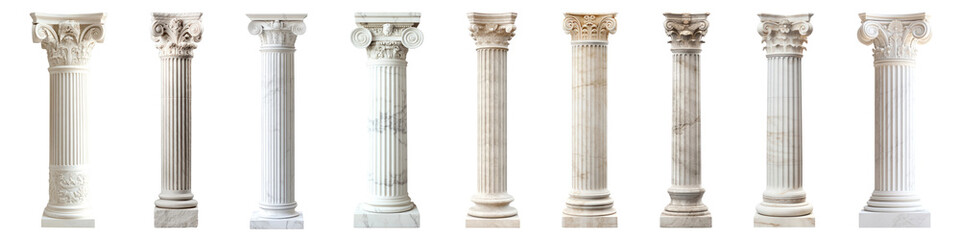 Classic greek pillar architecture png cut out element set, transparent background
