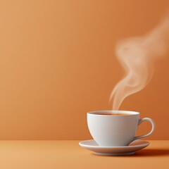 Obraz premium Brewing coffee with steam rising from cup kitchen food photography warm environment close-up