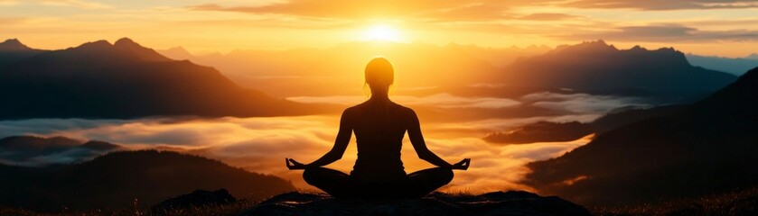 Meditation at sunrise serene mountains nature scene tranquil environment spiritual focus