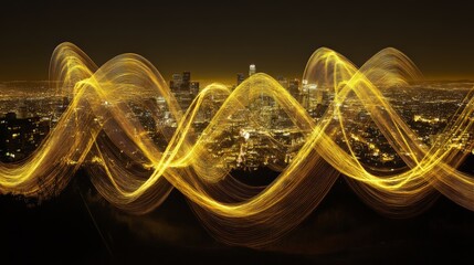 Dynamic WiFi Data Flow Over Cityscape at Night