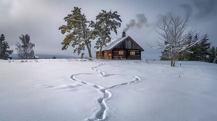 Heart-Shaped Animal Tracks in Snow